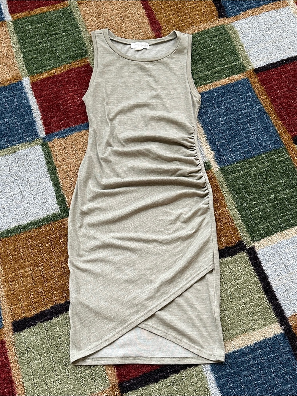 Treasure & Bond Sleeveless Ruched Asymmetric Midi Dress — heather light green